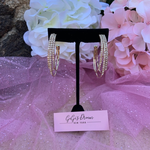 Gold Rhinestone Hoops - Picture 4 of 4
